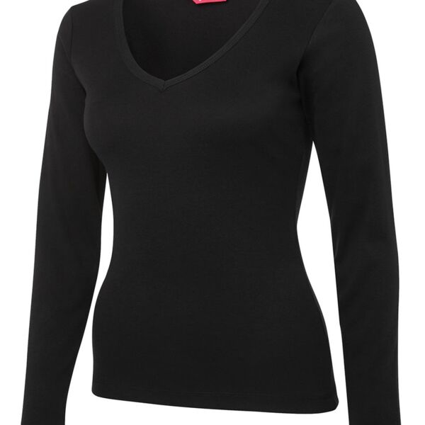 JB's Ladies L/S V-Neck Rib Tee Black 8 Thumbnail