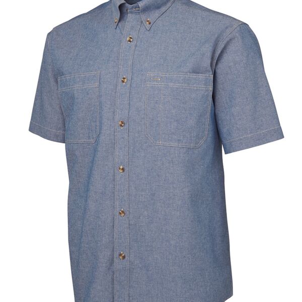 JB's S/S Cotton Chambray Shirt Chambray/Tan S Thumbnail