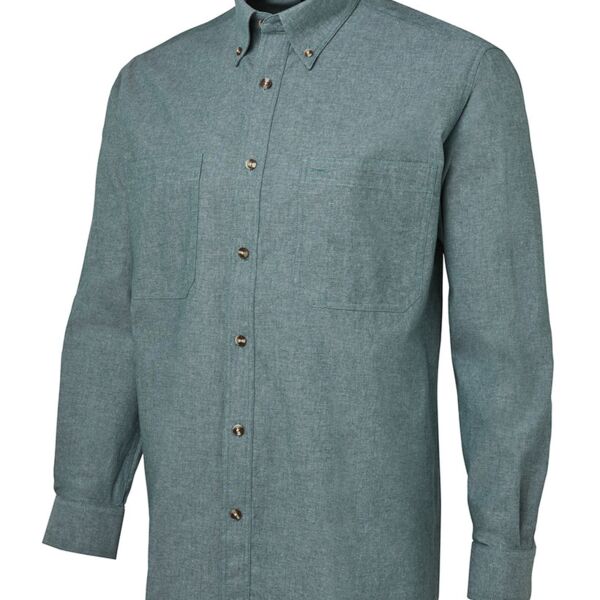 JB's L/S Cotton Chambray Shirt Green/Chambray S Thumbnail