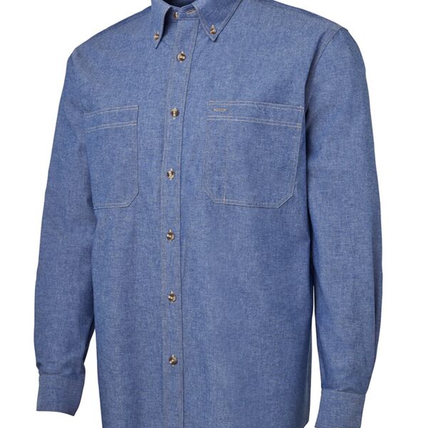 JB's L/S Cotton Chambray Shirt Chambray/Tan S Thumbnail